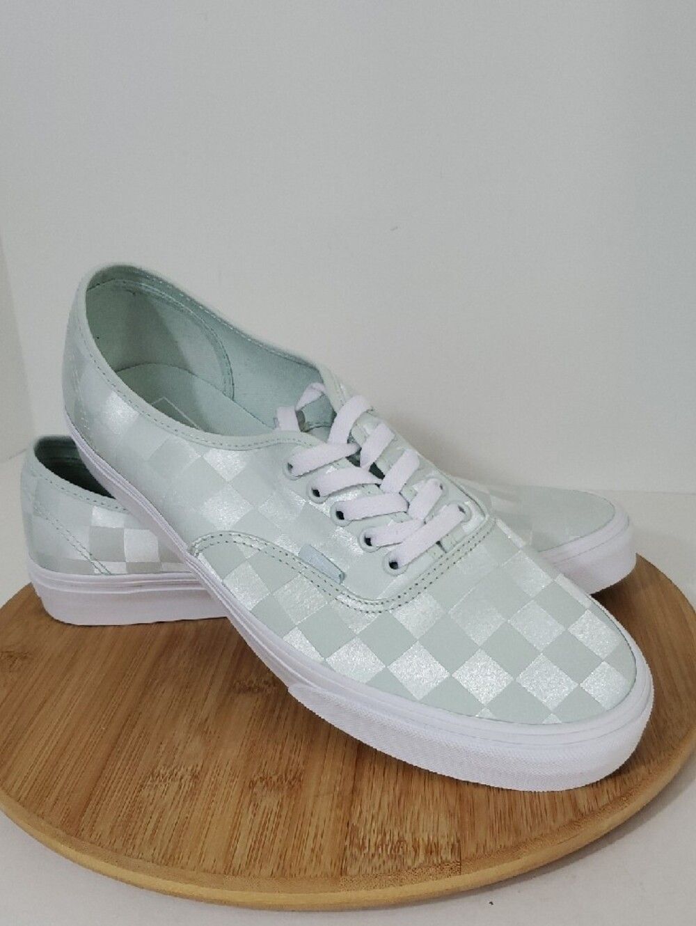 Vans Authentic Satin Checkerboard Sneakers Mint & White Men's 11 New